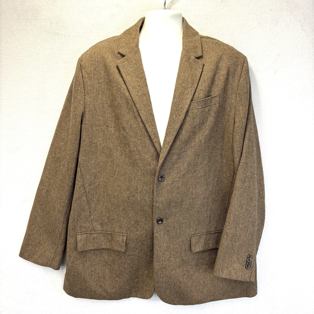 Old Navy Y2K Herringbone Tweed Blazer Mens 2XL Brown Wool‎ Blend Classic Coat